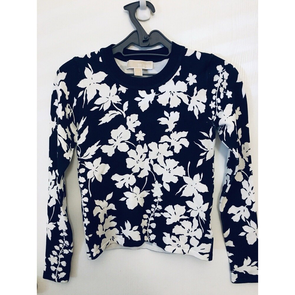 Michael KORS Cropped Dark Blue Floral Sweater XXS
